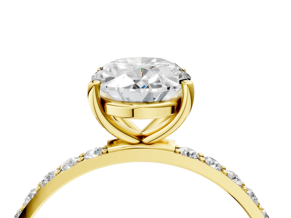 Yellow gold Oval Cut Diamond Pavé Band Solitaire Ring with Four-Prong Setting_100
