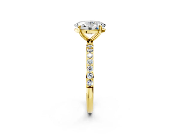 Yellow gold Oval Cut Diamond Pavé Band Solitaire Ring with Four-Prong Setting_14