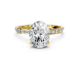 Yellow gold Oval Cut Diamond Pavé Band Solitaire Ring with Four-Prong Setting_36