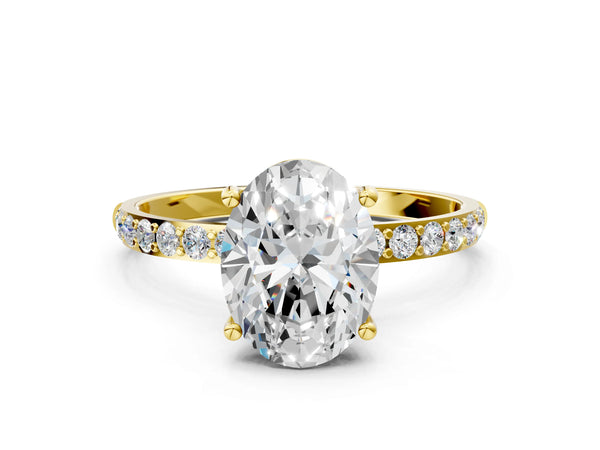 Yellow gold Oval Cut Diamond Pavé Band Solitaire Ring with Four-Prong Setting_36