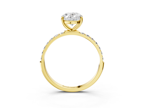 Yellow gold Oval Cut Diamond Pavé Band Solitaire Ring with Four-Prong Setting_3