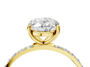 Yellow gold Oval Cut Diamond Pavé Band Solitaire Ring with Four-Prong Setting_40