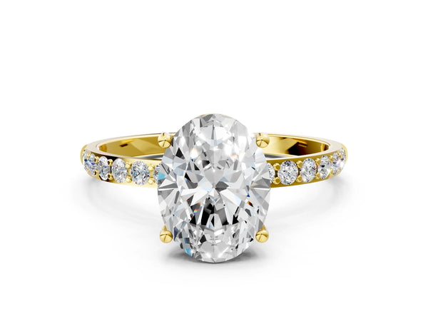 Yellow gold Oval Cut Diamond Pavé Band Solitaire Ring with Four-Prong Setting_48