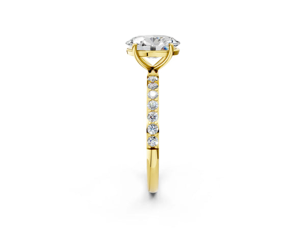 Yellow gold Oval Cut Diamond Pavé Band Solitaire Ring with Four-Prong Setting_68