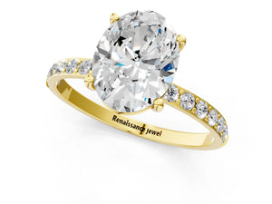 Yellow gold Oval Cut Diamond Pavé Band Solitaire Ring with Four-Prong Setting_73