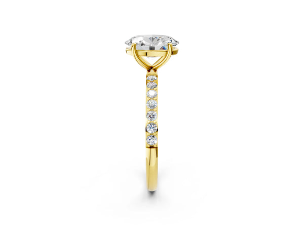 Yellow gold Oval Cut Diamond Pavé Band Solitaire Ring with Four-Prong Setting_86