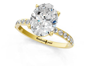 Yellow gold Oval Cut Diamond Pavé Band Solitaire Ring with Four-Prong Setting_91