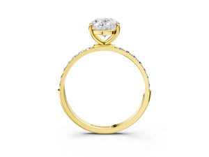 Yellow gold Oval Cut Diamond Pavé Band Solitaire Ring with Four-Prong Setting_99