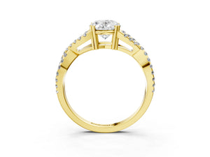 Yellow gold Oval Solitaire Twist Band with Pavé Setting and Four-Prong Setting_15