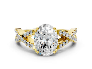 Yellow gold Oval Solitaire Twist Band with Pavé Setting and Four-Prong Setting_18