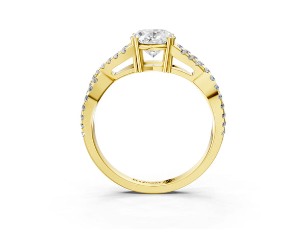 Yellow gold Oval Solitaire Twist Band with Pavé Setting and Four-Prong Setting_21