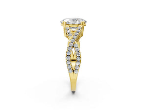 Yellow gold Oval Solitaire Twist Band with Pavé Setting and Four-Prong Setting_32