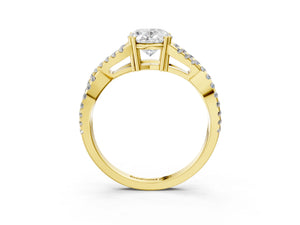 Yellow gold Oval Solitaire Twist Band with Pavé Setting and Four-Prong Setting_33