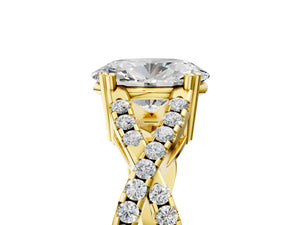 Yellow gold Oval Solitaire Twist Band with Pavé Setting and Four-Prong Setting_35