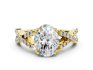 Yellow gold Oval Solitaire Twist Band with Pavé Setting and Four-Prong Setting_36