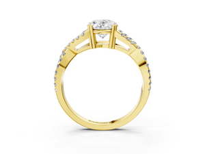 Yellow gold Oval Solitaire Twist Band with Pavé Setting and Four-Prong Setting_3