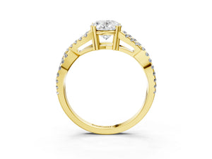 Yellow gold Oval Solitaire Twist Band with Pavé Setting and Four-Prong Setting_45