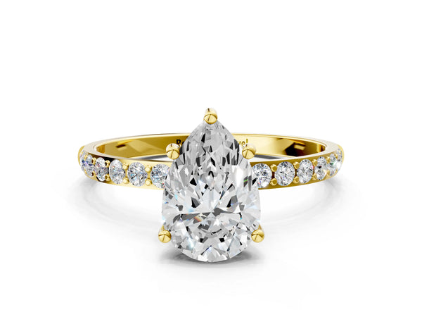 Yellow gold Pear Cut Diamond Pavé Band Solitaire Ring with Four-Prong Setting_24