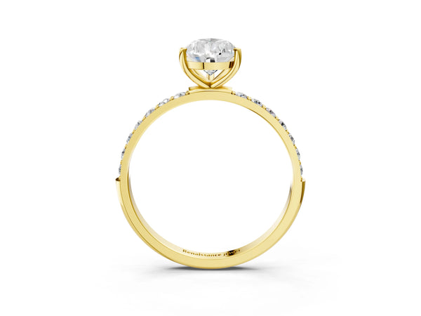 Yellow gold Pear Cut Diamond Pavé Band Solitaire Ring with Four-Prong Setting_27