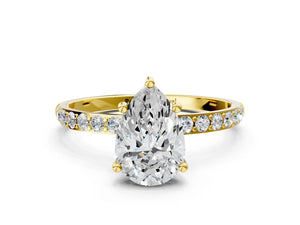 Yellow gold Pear Cut Diamond Pavé Band Solitaire Ring with Four-Prong Setting_30
