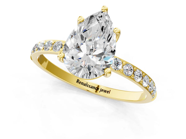Yellow gold Pear Cut Diamond Pavé Band Solitaire Ring with Four-Prong Setting_31