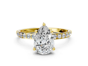 Yellow gold Pear Cut Diamond Pavé Band Solitaire Ring with Four-Prong Setting_48