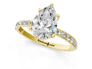 Yellow gold Pear Cut Diamond Pavé Band Solitaire Ring with Four-Prong Setting_61