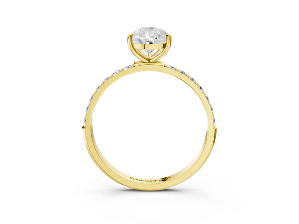 Yellow gold Pear Cut Diamond Pavé Band Solitaire Ring with Four-Prong Setting_81