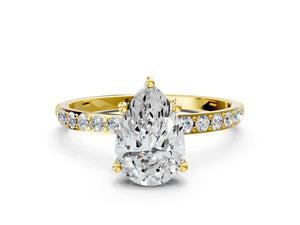 Yellow gold Pear Cut Diamond Pavé Band Solitaire Ring with Four-Prong Setting_84