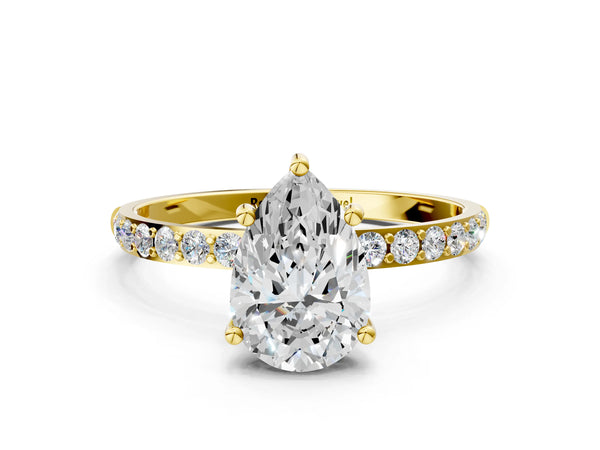 Yellow gold Pear Cut Diamond Pavé Band Solitaire Ring with Four-Prong Setting_84