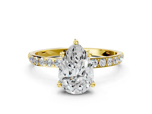 Yellow gold Pear Cut Diamond Pavé Band Solitaire Ring with Four-Prong Setting_90