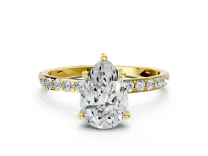 Yellow gold Pear Cut Diamond Pavé Band Solitaire Ring with Four-Prong Setting_96