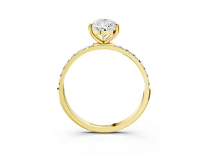 Yellow gold Pear Cut Diamond Pavé Band Solitaire Ring with Four-Prong Setting_99