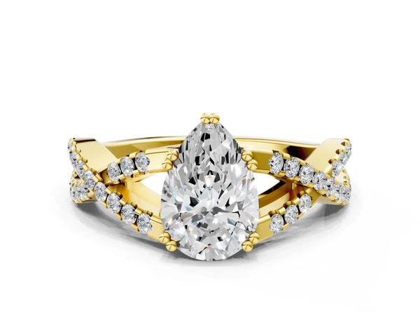 Yellow gold Pear Solitaire Twist Band with Pavé Setting and Four-Prong Setting_36