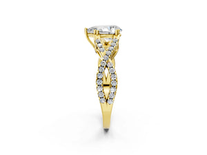 Yellow gold Pear Solitaire Twist Band with Pavé Setting and Four-Prong Setting_44