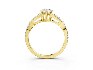 Yellow gold Pear Solitaire Twist Band with Pavé Setting and Four-Prong Setting_45