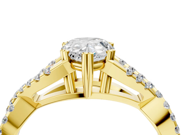 Yellow gold Pear Solitaire Twist Band with Pavé Setting and Four-Prong Setting_64