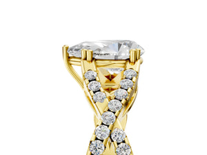 Yellow gold Pear Solitaire Twist Band with Pavé Setting and Four-Prong Setting_71