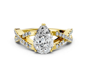 Yellow gold Pear Solitaire Twist Band with Pavé Setting and Four-Prong Setting_72