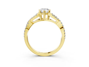 Yellow gold Pear Solitaire Twist Band with Pavé Setting and Four-Prong Setting_75