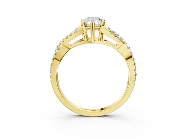 Yellow gold Pear Solitaire Twist Band with Pavé Setting and Four-Prong Setting_75