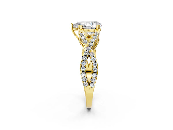 Yellow gold Pear Solitaire Twist Band with Pavé Setting and Four-Prong Setting_86