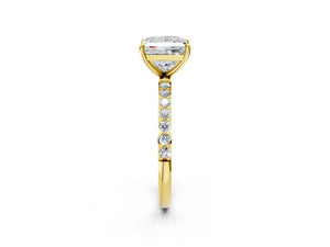 Yellow gold Princess Cut Diamond Pavé Band Solitaire Ring with Four-Prong Setting_14