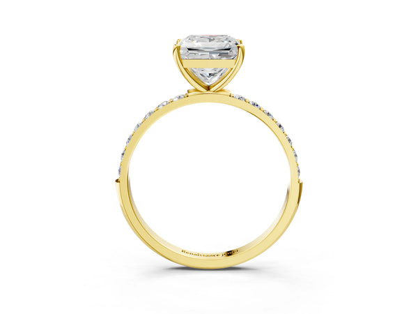 Yellow gold Princess Cut Diamond Pavé Band Solitaire Ring with Four-Prong Setting_15