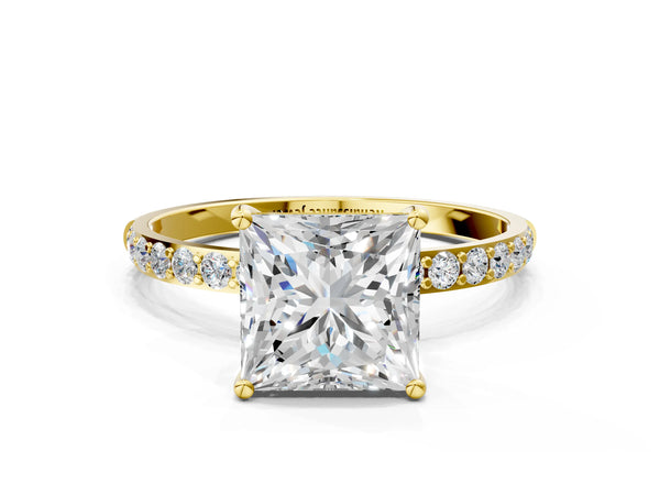 Yellow gold Princess Cut Diamond Pavé Band Solitaire Ring with Four-Prong Setting_24