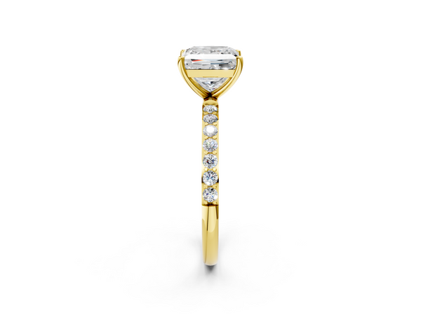 Yellow gold Princess Cut Diamond Pavé Band Solitaire Ring with Four-Prong Setting_2