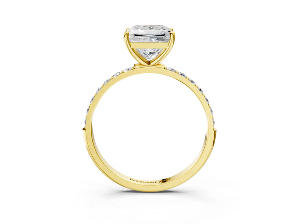 Yellow gold Princess Cut Diamond Pavé Band Solitaire Ring with Four-Prong Setting_33