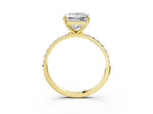 Yellow gold Princess Cut Diamond Pavé Band Solitaire Ring with Four-Prong Setting_3