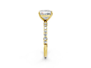 Yellow gold Princess Cut Diamond Pavé Band Solitaire Ring with Four-Prong Setting_56