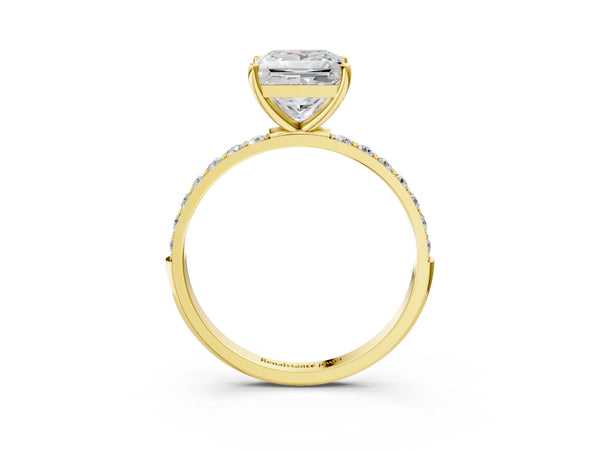 Yellow gold Princess Cut Diamond Pavé Band Solitaire Ring with Four-Prong Setting_57